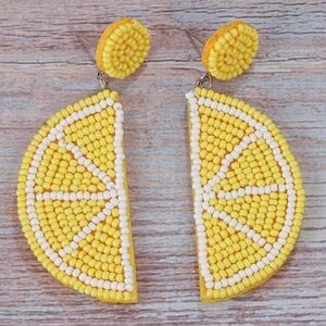 Charming Bohemian 2 Slices of Lemon Beaded Earrings